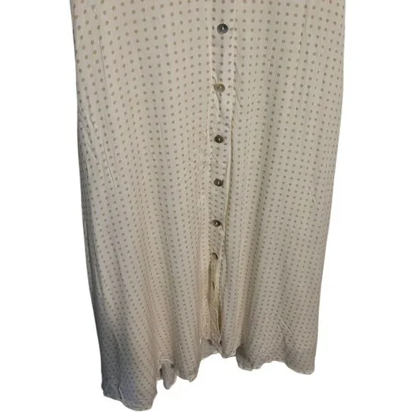 Bohme Ruffle Neck Polka Dot Flutter Sleeve Button Front Boho Midi Dress, L NEW - Picture 10 of 16